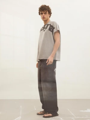 Bershka Jeansy O Kroju Super Baggy Z Haftem Mężczyzna Czarny