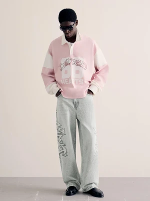 Bershka Jeansy O Kroju Super Baggy Z Naszywką Mężczyzna Szary