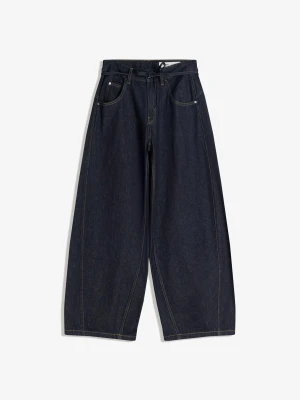 Bershka Jeansy O Kroju Wide Leg Barrel Z Paskiem Kobieta Granatowy