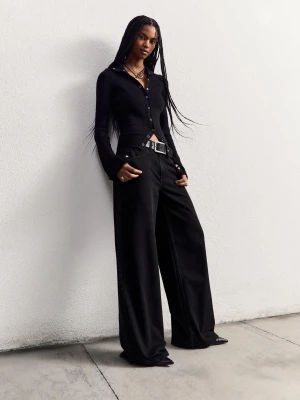 Bershka Jeansy O Kroju Wide Leg Kobieta Czarny