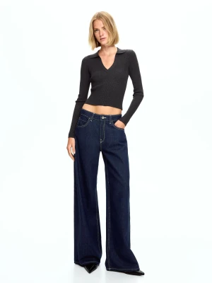 Bershka Jeansy O Kroju Wide Leg Kobieta Granatowy