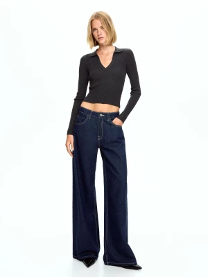 Bershka Jeansy O Kroju Wide Leg Kobieta Granatowy