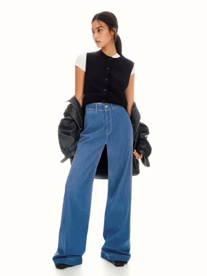 Bershka Jeansy O Kroju Wide Leg Kobieta Niebieski