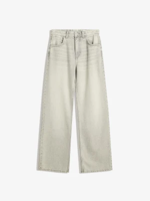 Bershka Jeansy O Kroju Wide Leg Straight Kobieta Ciemnoszary