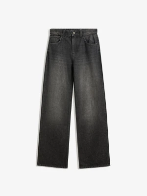 Bershka Jeansy O Kroju Wide Leg Straight Kobieta Czarny
