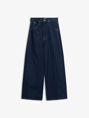 Bershka Jeansy O Kroju Wide Leg Z Krzyżowanym Pasem Kobieta Granatowy