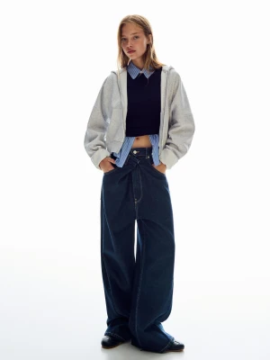 Bershka Jeansy O Kroju Wide Leg Z Krzyżowanym Pasem Kobieta Granatowy