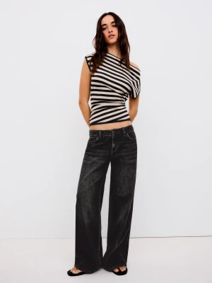 Bershka Jeansy O Kroju Wide Leg Z Niskim Stanem Kobieta Czarny