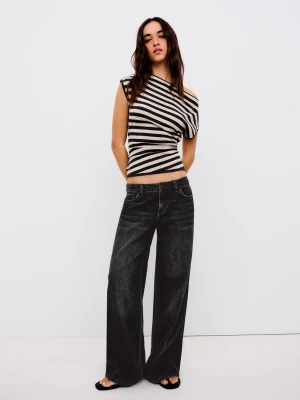 Bershka Jeansy O Kroju Wide Leg Z Niskim Stanem Kobieta Czarny