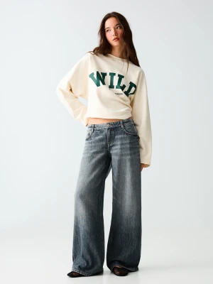 Bershka Jeansy O Kroju Wide Z Niskim Stanem Kobieta Niebieski