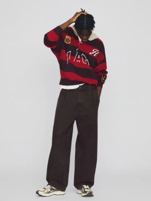 Bershka Jeansy O Kroju Wide Z Zaszewkami Mężczyzna Brązowy