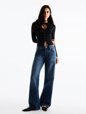 Bershka Jeansy O Wysokim Stanie I Kroju Straight Kobieta Niebieski