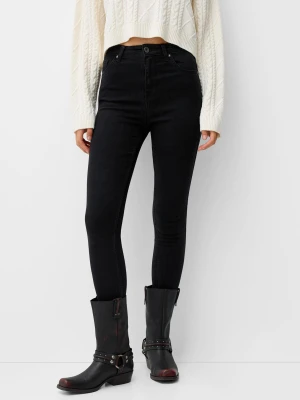 Bershka Jeansy Skinny Z Bardzo Wysokim Stanem Kobieta Czarny