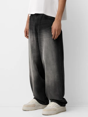 Bershka Jeansy Super Baggy Mężczyzna Czarny