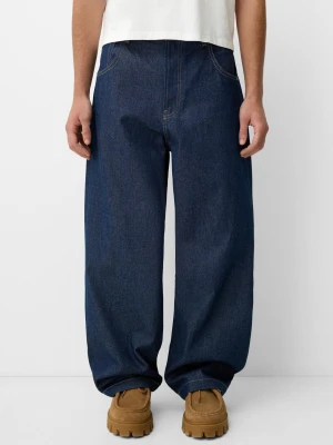 Bershka Jeansy Super Baggy Mężczyzna Granatowy