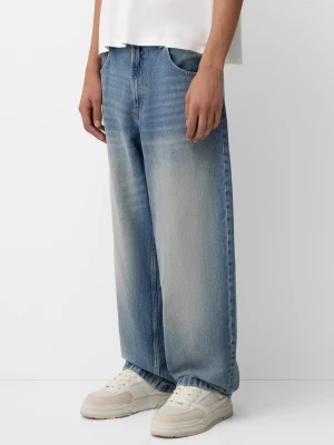 Bershka Jeansy Super Baggy Mężczyzna Wyblakły Niebieski