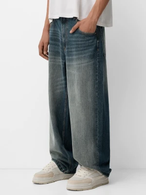 Bershka Jeansy Super Baggy Mężczyzna Zielony