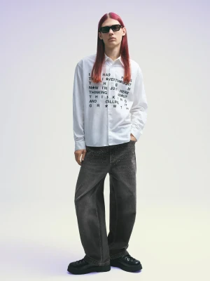 Bershka Jeansy Superbaggy Ze Strassem – Filtr Cyfrowy Mężczyzna Czarny