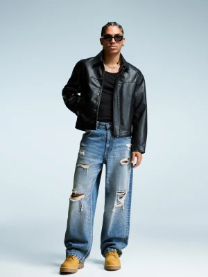 Bershka Jeansy Superbaggy Z Dziurami Mężczyzna Niebieski