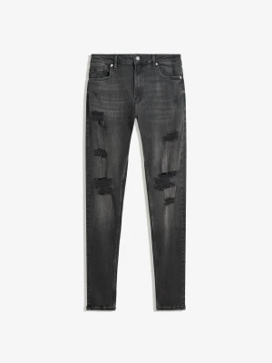 Bershka Jeansy Superskinny Z Dziurami Mężczyzna Czarny