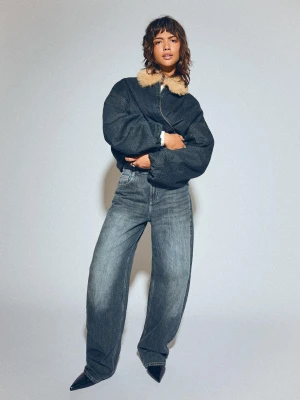 Bershka Jeansy Wide Leg Barrel Kobieta Niebieski