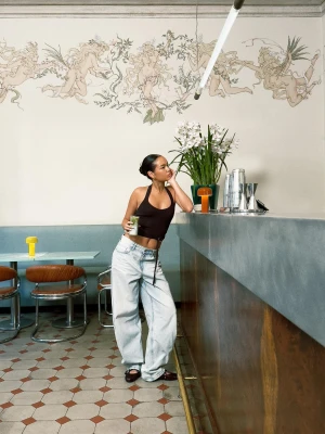 Bershka Jeansy Wide Leg Barrel Kobieta Wyblakły Niebieski