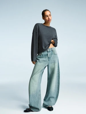 Bershka Jeansy Wide Leg Barrel Kobieta Wyblakły Niebieski