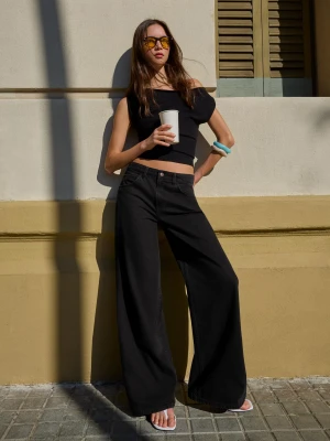 Bershka Jeansy Wide Leg Kobieta Czarny