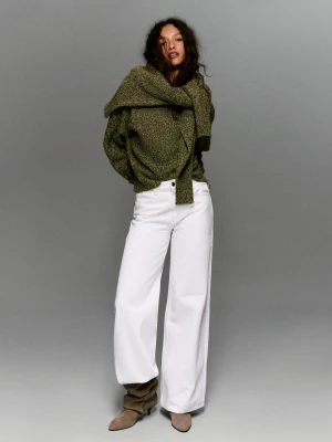 Bershka Jeansy Wide Leg Kobieta Kremowy