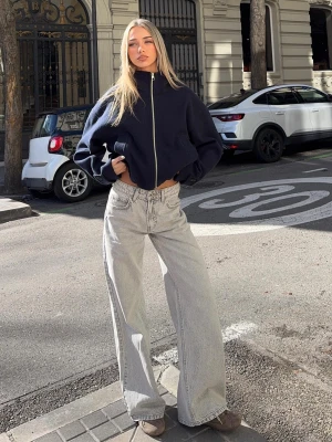 Bershka Jeansy Wide Leg Kobieta Szary