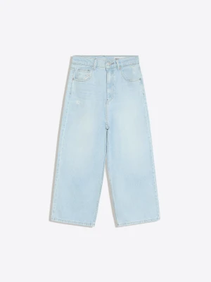 Bershka Jeansy Wide Leg O Skróconej Nogawce Kobieta Wyblakły Niebieski