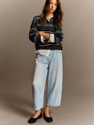 Bershka Jeansy Wide Leg O Skróconej Nogawce Kobieta Wyblakły Niebieski