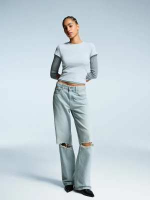 Bershka Jeansy Wide Leg Z Dziurami Kobieta Niebieski