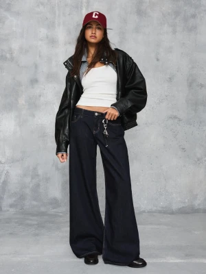 Bershka Jeansy Wide Leg Z Niskim Stanem Kobieta Granatowy