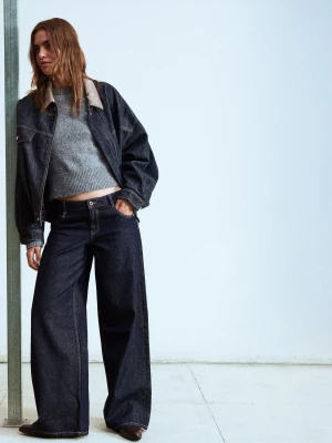 Bershka Jeansy Wide Leg Z Niskim Stanem Kobieta Granatowy