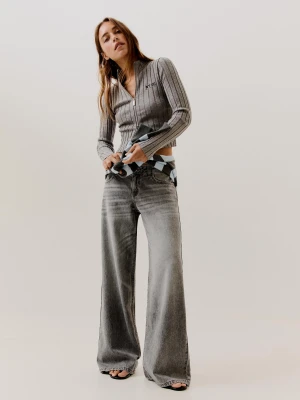 Bershka Jeansy Wide Leg Z Niskim Stanem Kobieta Szary
