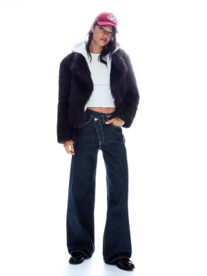 Bershka Jeansy Wide Leg Z Wysokim Stanem I Skrzyżowanym Pasem Kobieta Granatowy