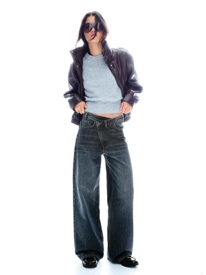 Bershka Jeansy Wide Leg Z Wysokim Stanem I Skrzyżowanym Pasem Kobieta Niebieski