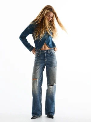 Bershka Jeansy Wide Leg Z Wysokim Stanem W Stylu Vintage Kobieta Wyblakły Niebieski