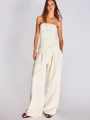 Bershka Jeansy Wide Leg Z Zakładkami Z Niskim Stanem Kobieta Biały Złamany