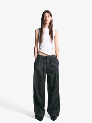 Bershka Jeansy Wide Z Polaru Kobieta Granatowy
