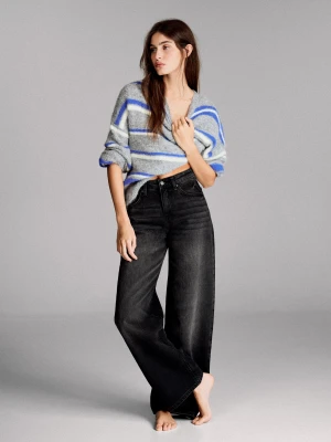 Bershka Jeansy Wide Z Wysokim Stanem Kobieta Czarny