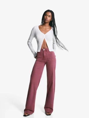 Bershka Jeansy Z Szerokimi Nogawkami I Bezszwowymi Kieszeniami Kobieta Czerwony