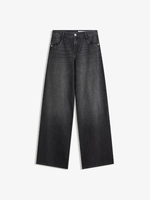 Bershka Jeansy Z Szerokimi Nogawkami I Niskim Stanem Kobieta Czarny