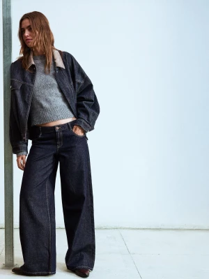 Bershka Jeansy Wide Leg Z Niskim Stanem Kobieta Granatowy