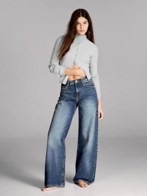Bershka Jeansy Z Wysokim Stanem O Kroju Wide Kobieta Niebieski