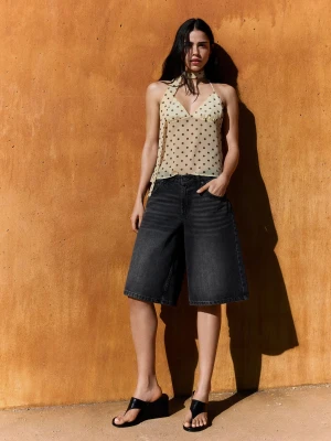 Bershka Jortsy O Kroju Baggy Kobieta Czarny