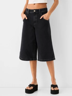 Bershka Jortsy W Stylu Bermudów Baggy Z Diagonalu Kobieta Czarny