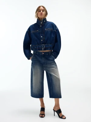 Bershka Jortsy Z Denimu W Stylu Skater Kobieta Niebieski
