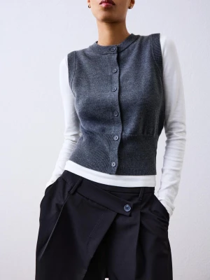 Bershka Kamizelka Dzianinowa Z Guzikami Kobieta Szary